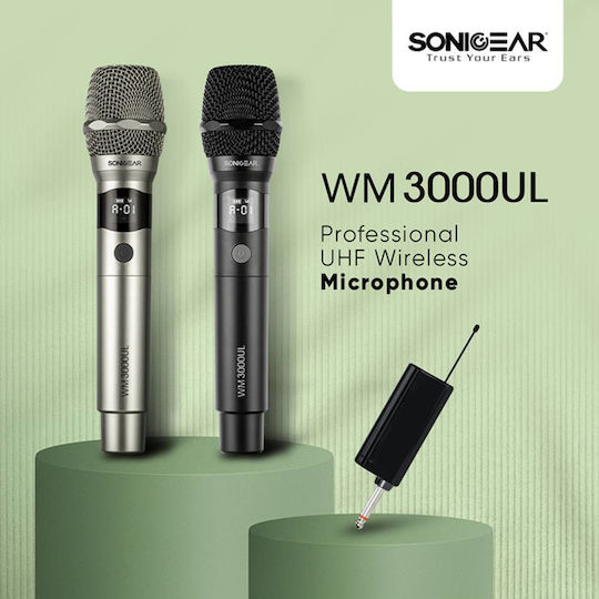Sonic Gear WM 3000UL Ασύρματο Μικρόφωνο Χειρός για Φωνητικά σε Ασημί Χρώμα Palladium