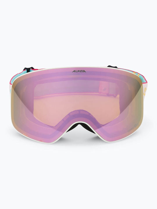 Mască de Schi & Snowboard pentru Copii Albă cu Lentilă Roz Fumurie