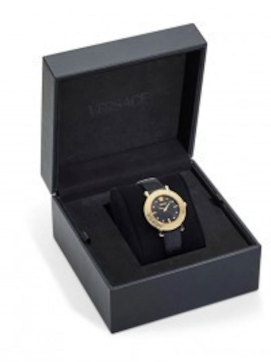 Versace Greca Women's Watch with Black Leather Strap