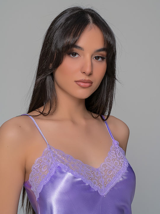 Milena by Paris Καλοκαιρινό Γυναικείο Σετ Πιτζάμας Σατέν Λιλά