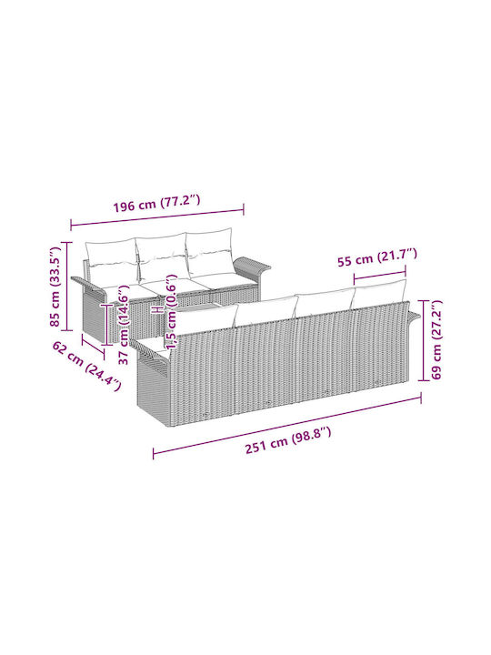 Zweisitziges Sofa Außenbereich Rattan mit Kissen 55x55x37cm
