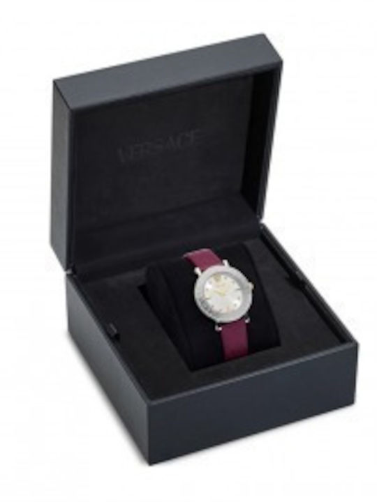 Versace Greca Γυναικείο Ρολόι 35mm Μπαταρίας με Μπορντό Δερμάτινο Λουράκι