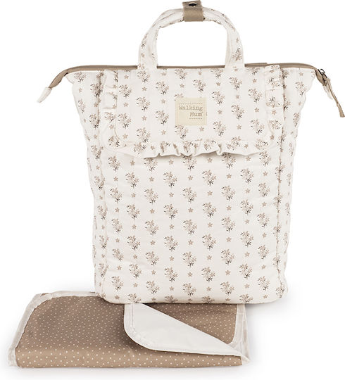 Walking Mum Backpack Diaper Bag Botton Flowers Beige 36x26x12cm