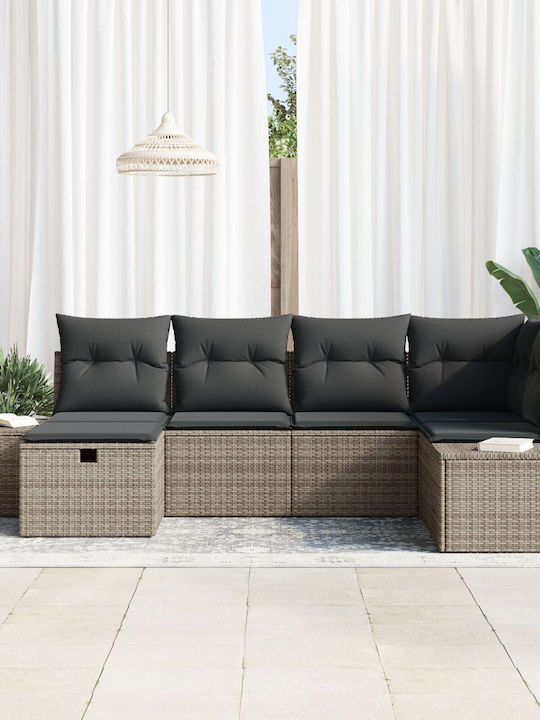 Corner Sofa Outdoor Rattan with Pillows 55x62x69cm