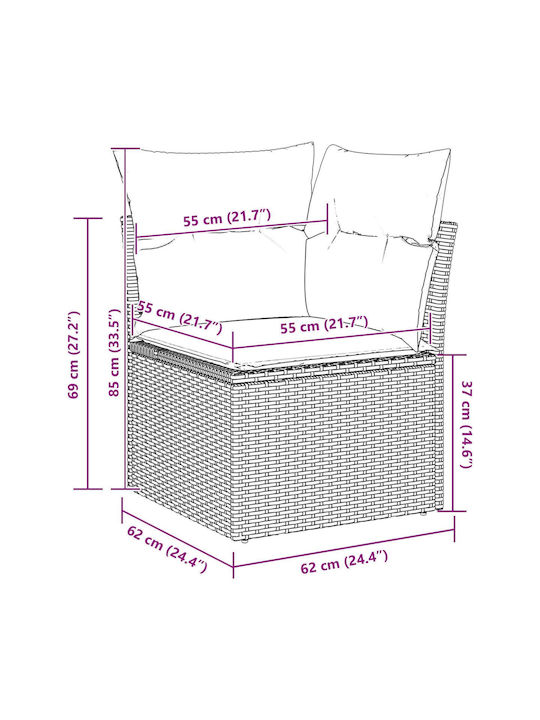 Zweisitziges Sofa Außenbereich Rattan mit Kissen 55x55x37cm