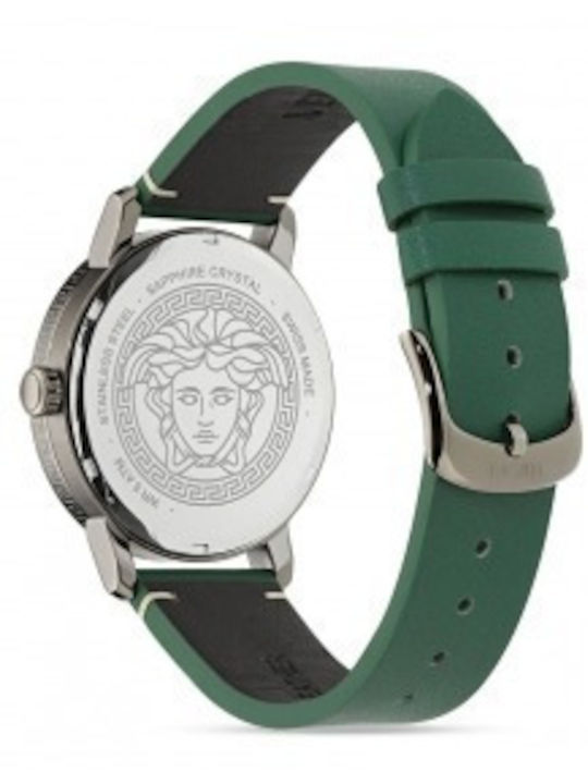 Versace V-helix Ανδρικό Ρολόι Μπαταρίας με Πράσινο Δερμάτινο Λουράκι