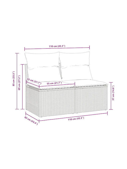 Two-Seater Outdoor Sofa Rattan with Cushions 55x55x69cm