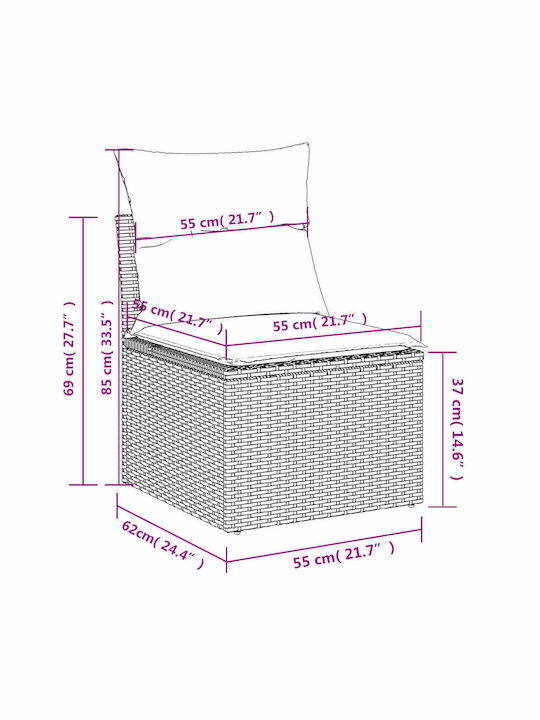 Two-Seater Outdoor Sofa Rattan with Cushions 55x55x69cm