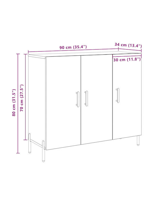 Sideboard Wooden Walnut 90x34x80cm