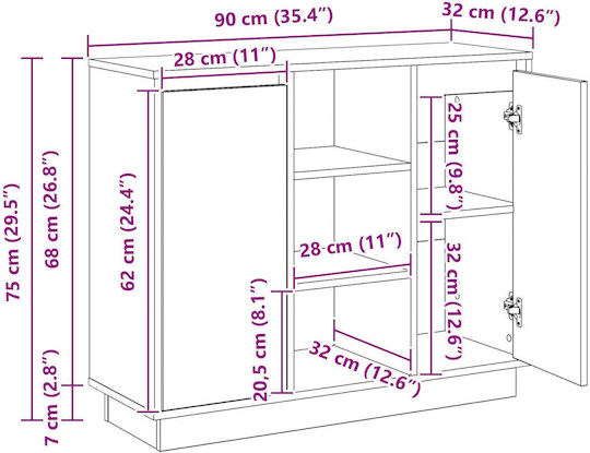 Bufet din Lemn Alb 90x32x75cm