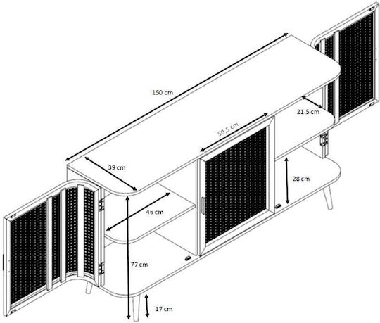 Μπουφές Monmarte Ξύλινος Φυσικό 150x39x77cm