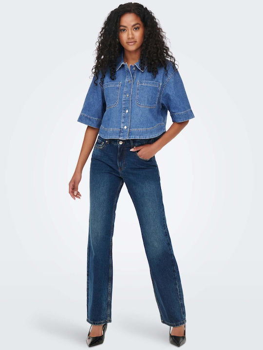 Short Sleeve Women's Denim Shirt Blue