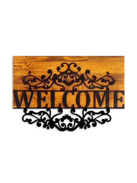 Asir Group 3D Mixed Art Welcome Black Wooden Wall Decor 58x3x36cm