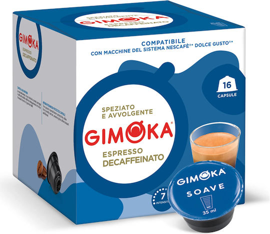 Gimoka Capsules Espresso Soave Decaffeine Compatible with Machine Dolce Gusto 16caps,tobolek