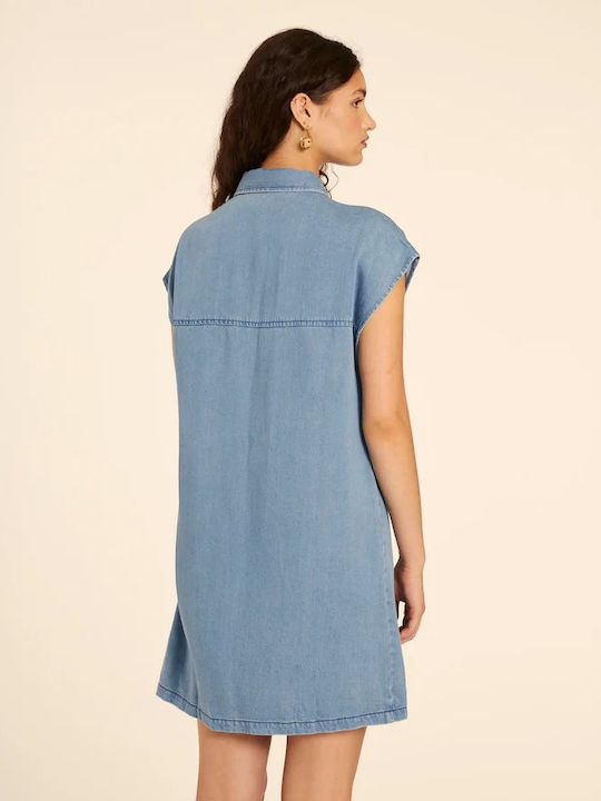 Sommer Mini Hemdkleid Denim Blau