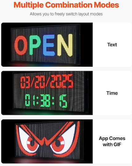 Vevor 40x18 Inch Programmable LED Sign Scrolling Digital Display P6 Full Color