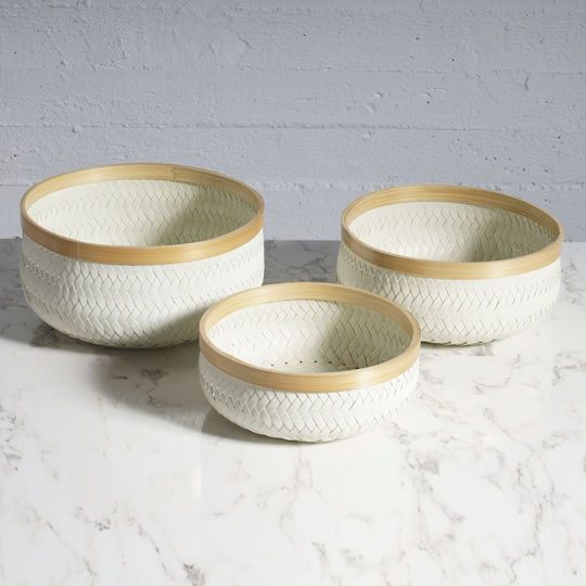 Supergreens Set dekorative Körbe Rattan White/Gold 3Stück