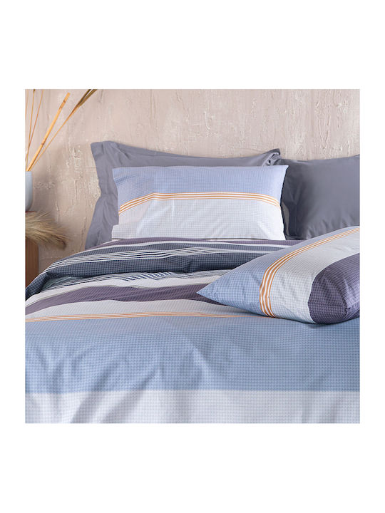 Rythmos Duvet Cover Set Cotton Single with Pillowcase 160x250 Boost Blue