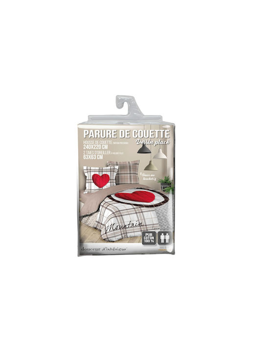 Douceur d'Intérieur Duvet Cover Set Cotton Queen with 2 Pillowcases 220x240 Love Mountain Brown