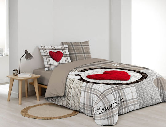 Douceur d'Intérieur Duvet Cover Set Cotton Queen with 2 Pillowcases 220x240 Love Mountain Brown
