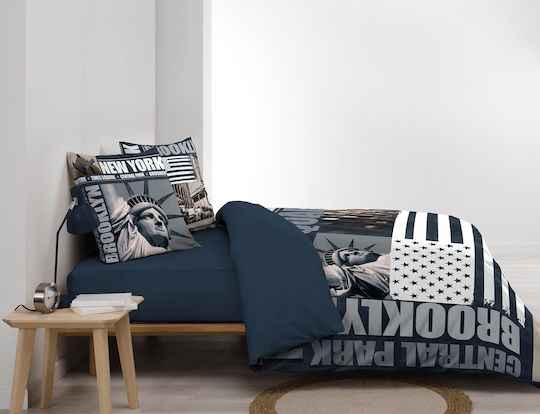 Douceur d'Intérieur Σετ Παπλωματοθήκη Βαμβακερή Υπέρδιπλη με 2 Μαξιλαροθήκες 220x240cm Brooklyn Πολύχρωμη