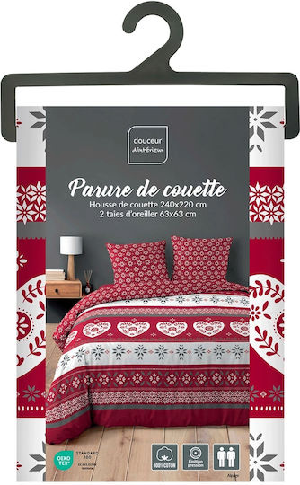 Douceur d'Intérieur Alpage Cotton Duvet Cover Set 220x240cm Super King with 2 Burgundy Pillowcases