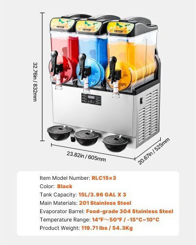 Vevor CGXXRJX315LS56A98V2 Slushy Machine With Capacity 3x15lt