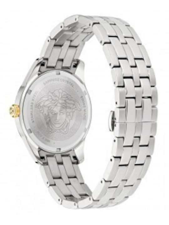 Versace Greca Time Ανδρικό Ρολόι Μπαταρίας με Ασημί Μεταλλικό Μπρασελέ
