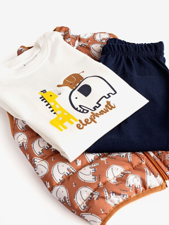 Funky Kids Clothing Set with Pants and Coat Almond Ecru Blue 3 Pieces