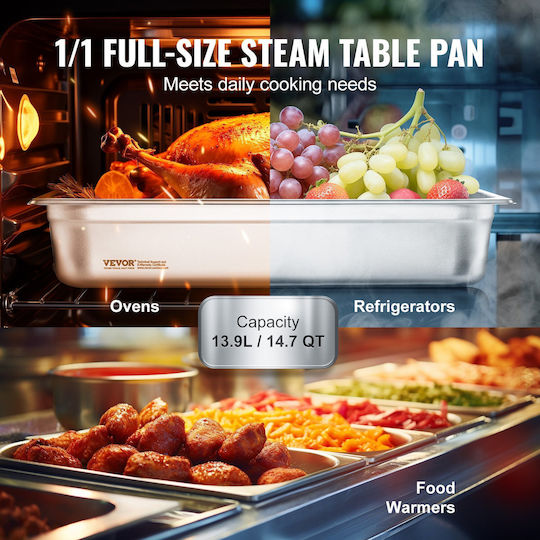 Set of 4 Stainless Steel Hotel Pans with Lid 4" Depth Vevor 11qccpyg4ycsh7pulv0