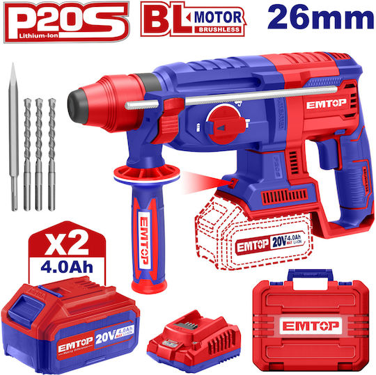 Emtop Schlag Meißelhammer Batterie Brushless 20V mit Aufnahme SDS Plus ELRH202287