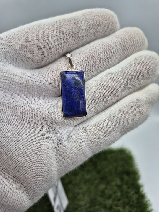 Lapis Lazuli Necklace with Silver Bezel and Steel Chain – 24 cm