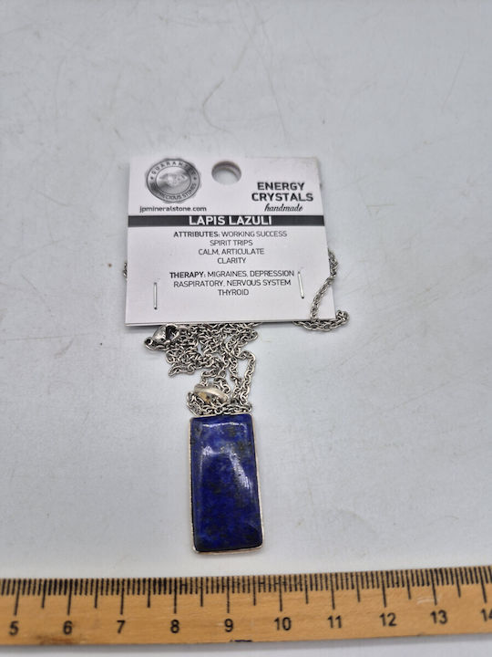 Lapis Lazuli Necklace with Silver Bezel and Steel Chain – 24 cm