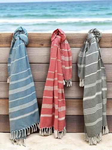 Linea Home Beach Towel Pareo Cotton Petrol Blue With Fringes 90x170cm