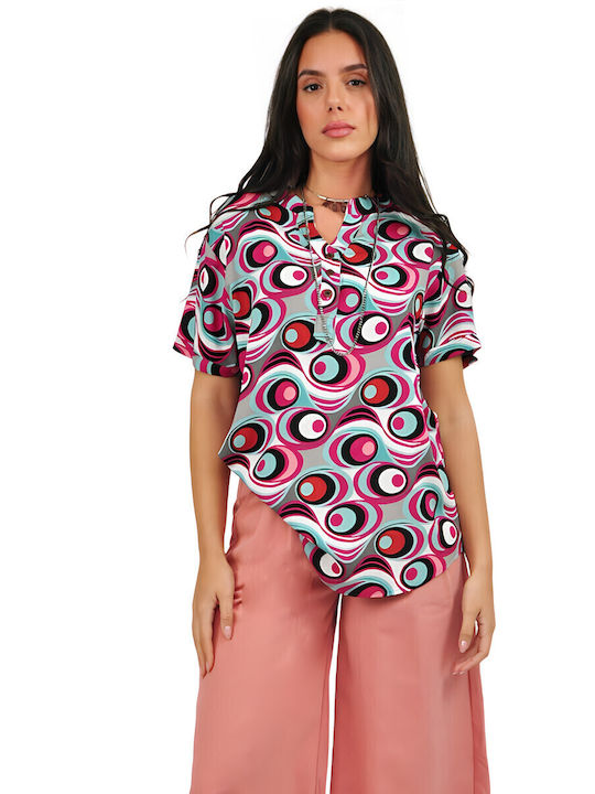 Kurzärmelig Damen Hemd Colorful Druck