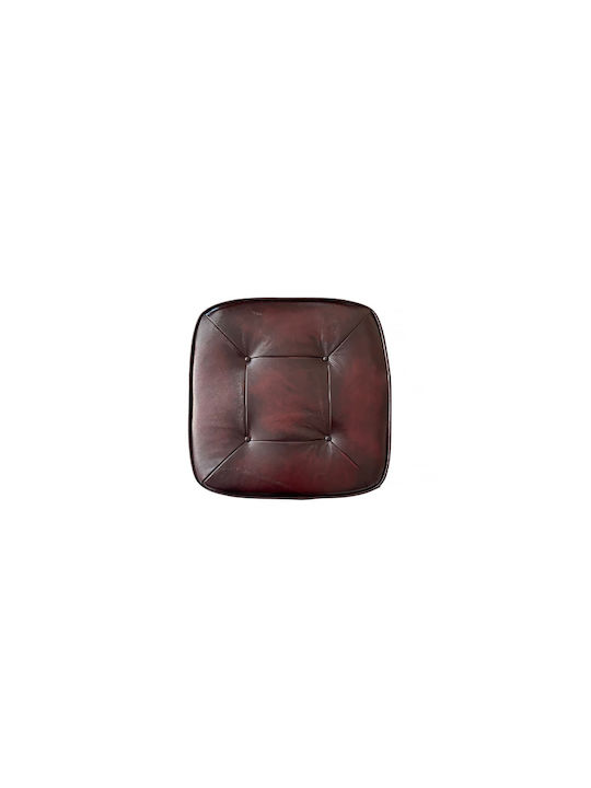 Stool For Living Room Leather Aged Bordeaux 55x55x42cm