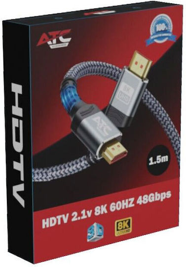 ATC HDMI 2.1 Ultra High Speed 48Gbps 4K 120Hz HDR VRR Cable HDMI Male - HDMI Male 1.5m Blue