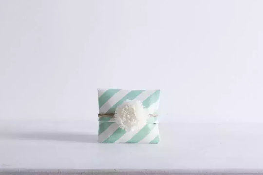 Beauty Home Diagonal Striped Fabric Pouch for Gift Turquoise 12x17cm