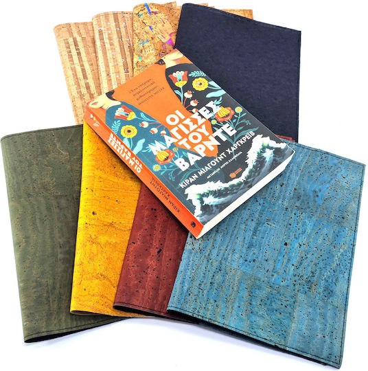 Set Book Cover Case Bookmark Striped Cork Silver