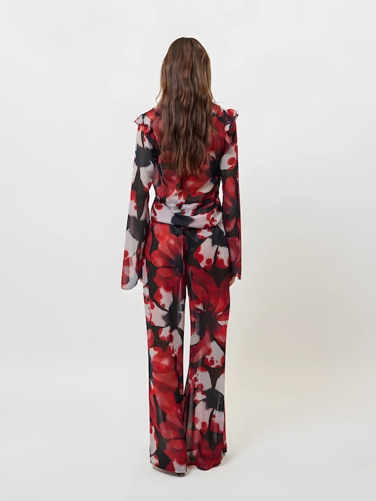 Women's Fabric Trousers Loose Fit Floral Black