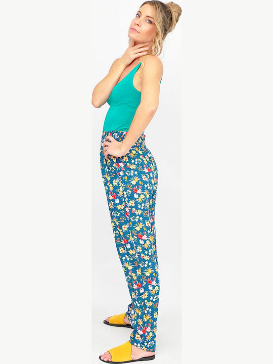 Damenhose mit Gummiband in Regulärer Passform Blumen Grüne