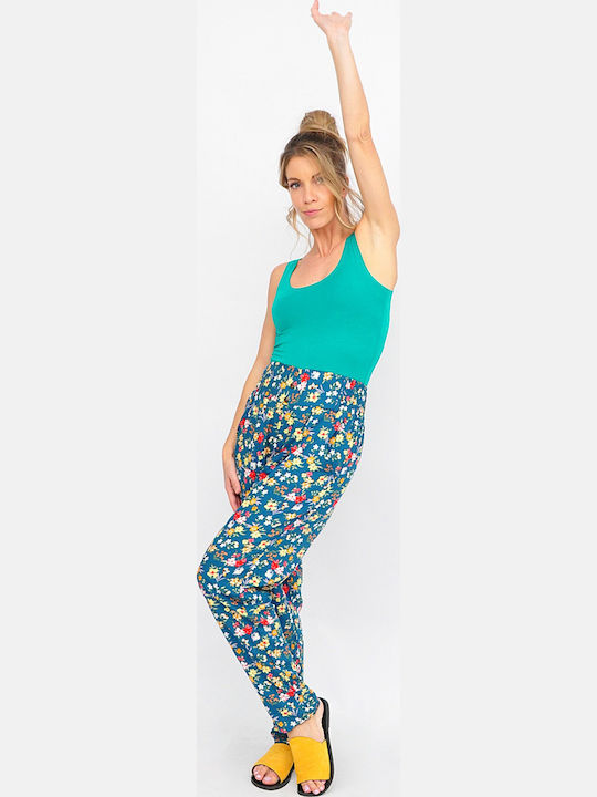 Damenhose mit Gummiband in Regulärer Passform Blumen Grüne