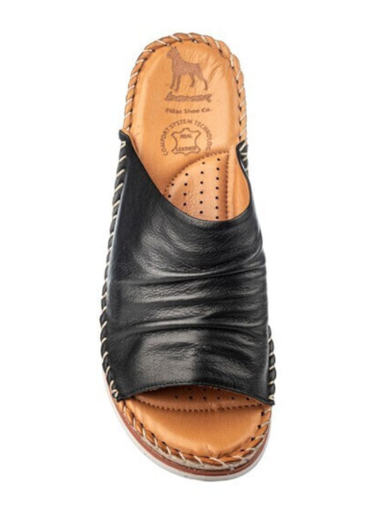Women's Leather Platform Wedge Sandals Black
