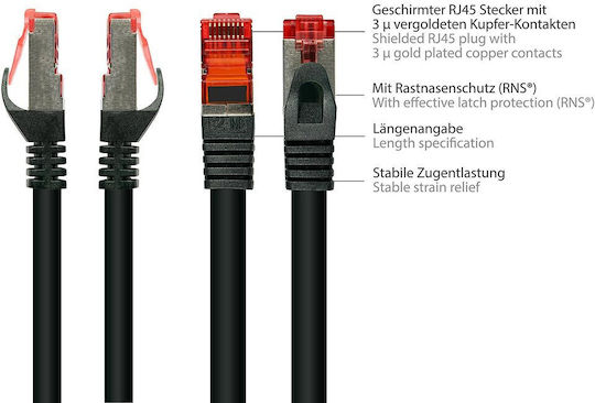 Alcasa S/FTP Cat.6 Gigabit Ethernet Network Cable 0.5m Black
