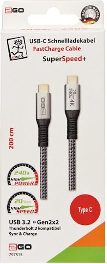 2GO USB 3.2 Video Cable USB-C male - USB-C / Thunderbolt 3 240W PD Χρυσό 2m 797515