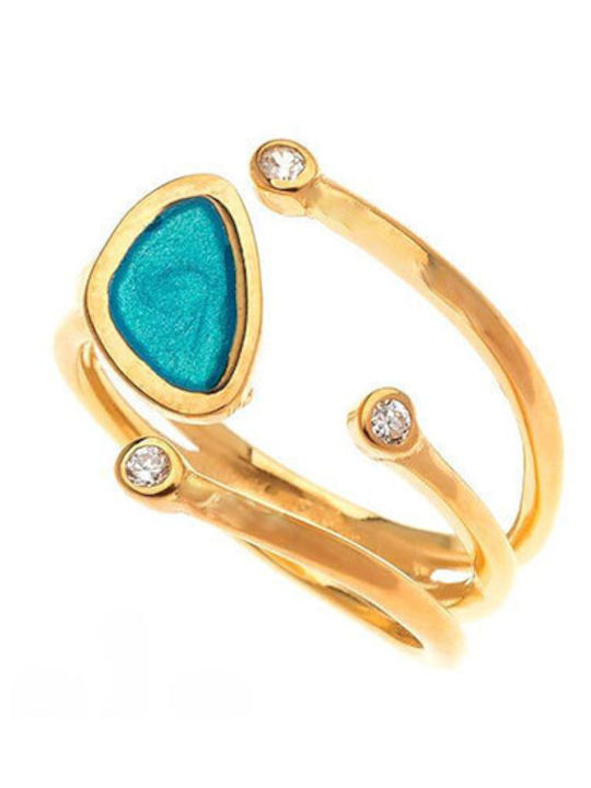Arteon Damen Ring mit Zirkonia & Emaille aus Silber Vergoldet