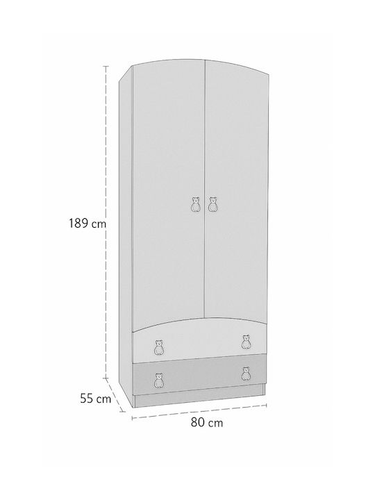 Ντουλάπα Δίφυλλη Λευκό Ροζ 80x54x189cm