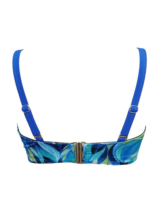 Trägerloses Bikinioberteil E-Cup Blumen Blau Lagoon Royal