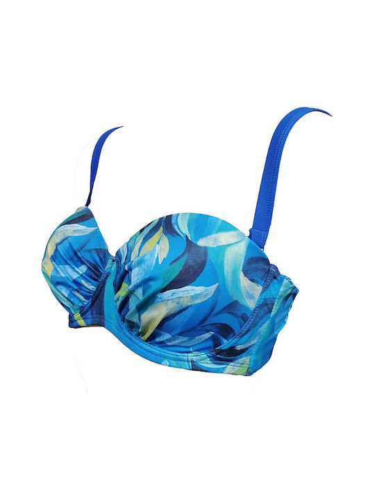 Trägerloses Bikinioberteil E-Cup Blumen Blau Lagoon Royal