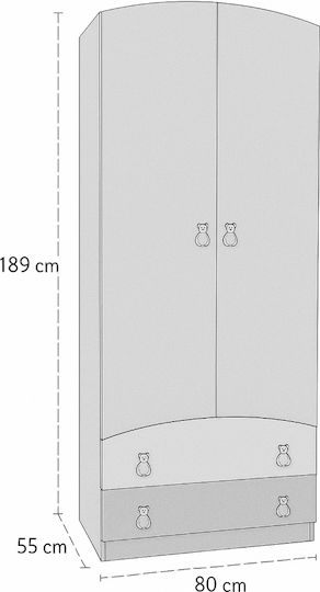 Two Door Wardrobe with 2 Drawers Green 80x55x189cm